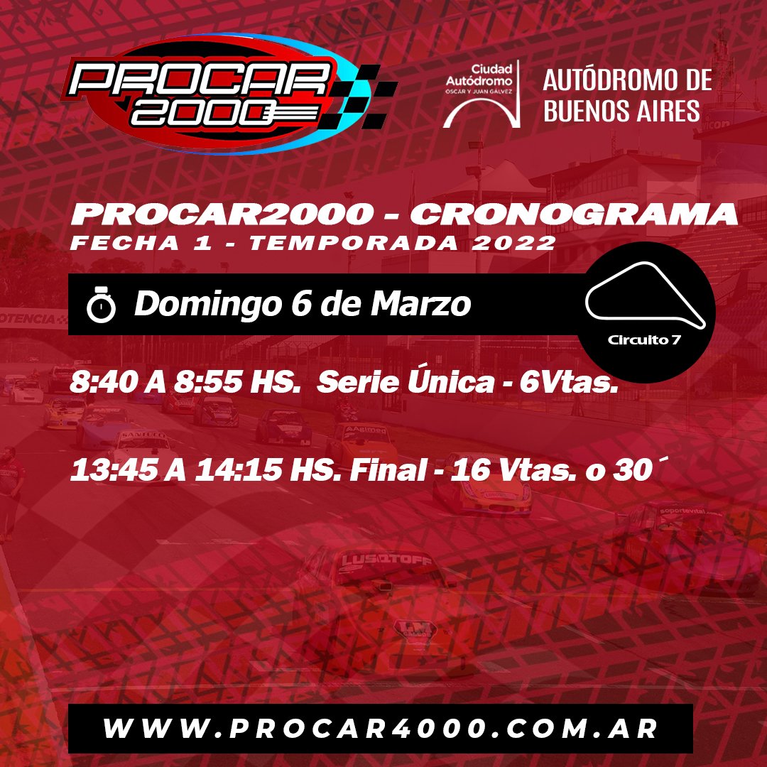 Procar_4000's tweet photo. ⏰Cronograma Domingo #Procar2000 #Fecha1 #Circuito7 #AutodromoBuenosAires https://t.co/umXwIjtbNH