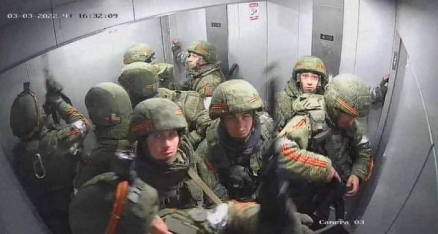 If you haven’t seen it.. these Russian Paras yesterday were seeking a way to the top of a building.. obviously they took the lift (why not?) and the caretakers switched off the power and took a photo of them.