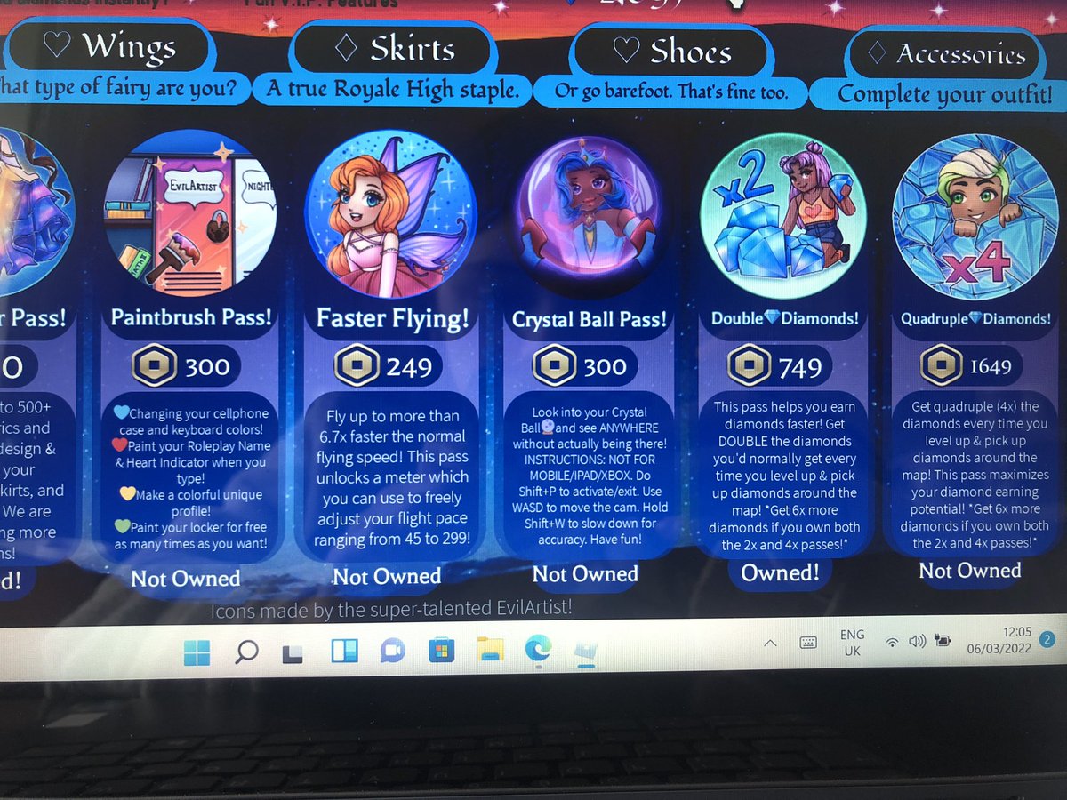 Kittenplays_'s tweet photo. Is anyone else’s game passes not showing up? Like I owned all the game passes in Royale high and they are saying not owned!? I literally have the crystal ball but apparently not the game pass what #royalehigh #robloxglitch #glitch #RobloxDown #royalehighglitch #rh #roblox https://t.co/4DINmIymdL
