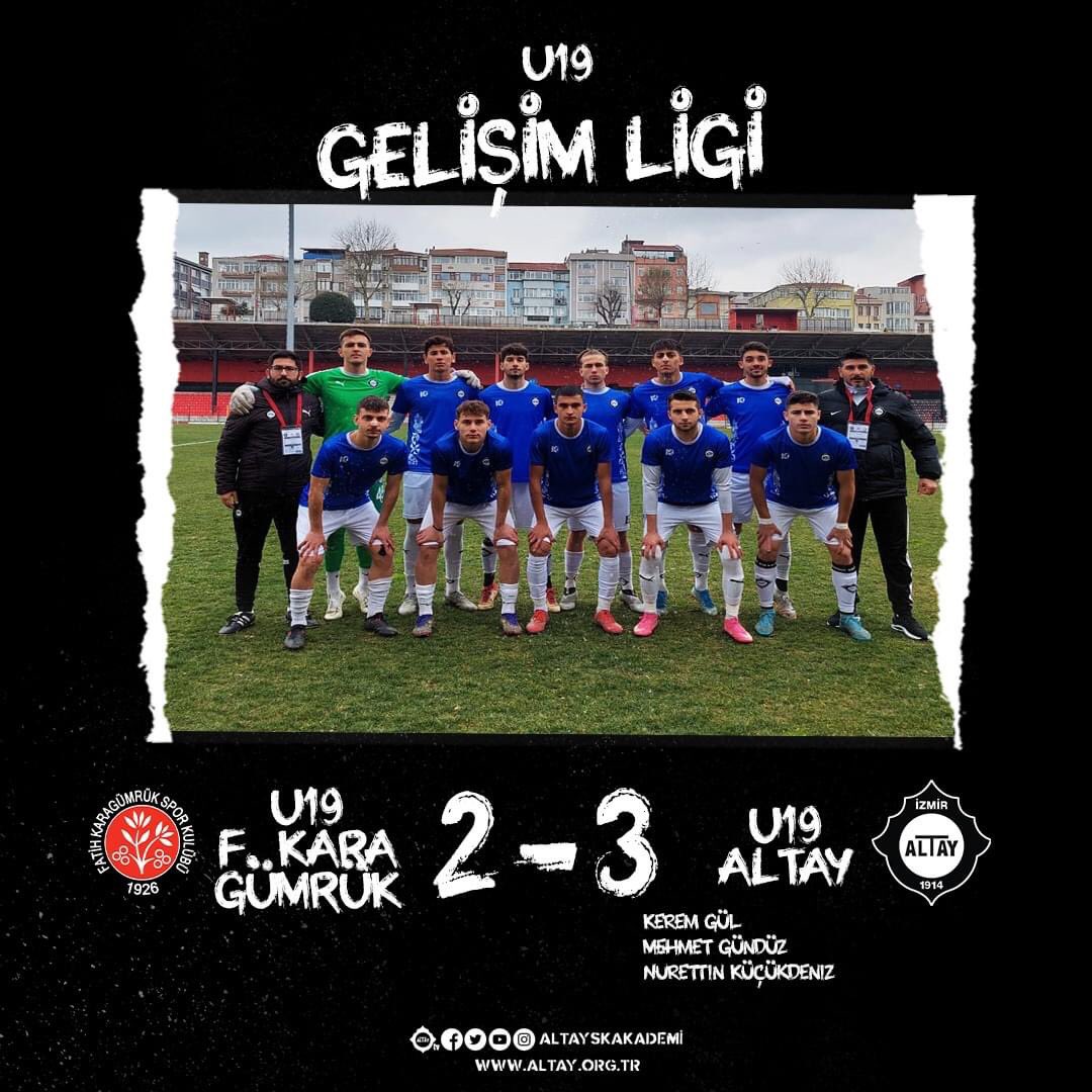 Altay U19 Takımımız, İstanbul'da konuk olduğu F. Karagümrük karşılaşmasından 3-2 galip ayrılan taraf oldu.  

#Altay |  #AltayAkademi