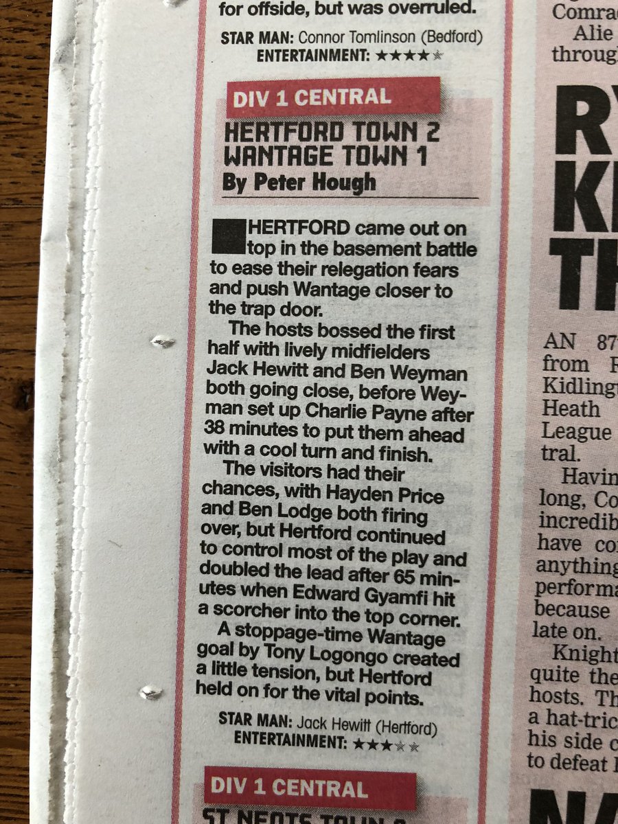 Match report from today’s Non-League Paper.