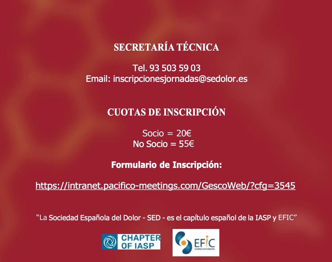 Sociedad Española del Dolor #SEDolor25 (@sedolor) on Twitter photo <a href="/vmayoral/">Victor Mayoral Rojals</a> <a href="/jperez_mcgill/">Jordi Perez</a> <a href="/ChusMoraga/">Jesús de Santiago Moraga</a> <a href="/herrero_dr/">Manuel Herrero Trujillano</a> <a href="/AncorSerrano/">Ancor Serrano, MD, PhD</a> <a href="/AstrainAnest/">Miguel Astráin</a> <a href="/DraMadariaga/">Dra. Maria Madariaga</a> No te puedes perder esta Jornada cuyo tema está, además, de especial actualidad.
ℹ️ Información, programa e inscripciones:
sedolor.es/evento/jornada…
#CannabinoidesGISED22 <a href="/vmayoral/">Victor Mayoral Rojals</a> <a href="/jperez_mcgill/">Jordi Perez</a> <a href="/ChusMoraga/">Jesús de Santiago Moraga</a> <a href="/herrero_dr/">Manuel Herrero Trujillano</a> <a href="/AncorSerrano/">Ancor Serrano, MD, PhD</a> <a href="/AstrainAnest/">Miguel Astráin</a> <a href="/DraMadariaga/">Dra. Maria Madariaga</a> No te puedes perder esta Jornada cuyo tema está, además, de especial actualidad.
ℹ️ Información, programa e inscripciones:
sedolor.es/evento/jornada…
#CannabinoidesGISED22