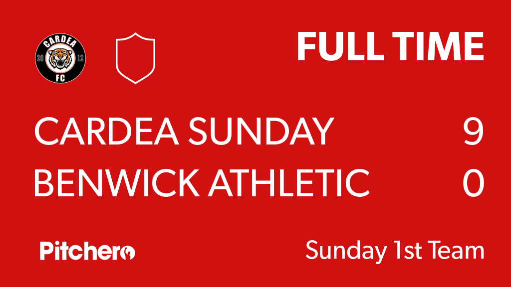StanCardeaSFC's tweet photo. FULL TIME: Cardea Sunday Firsts 9 - 0 Benwick Athletic
#CARBEN #Pitchero
https://t.co/2dAoTpT30t https://t.co/10BZdDyRX0