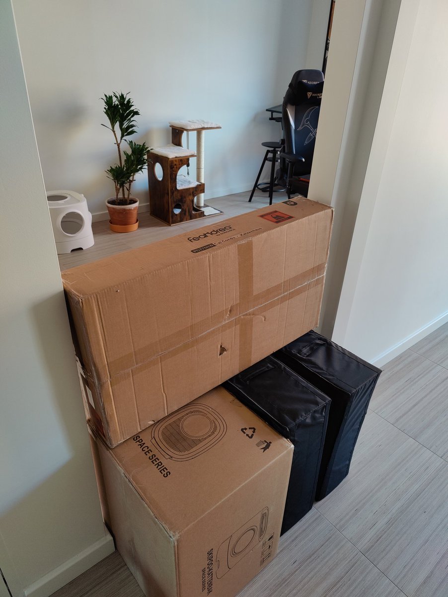 When you prep a small welcome room for the new cat, but forgot you live in an open studio. 📦
