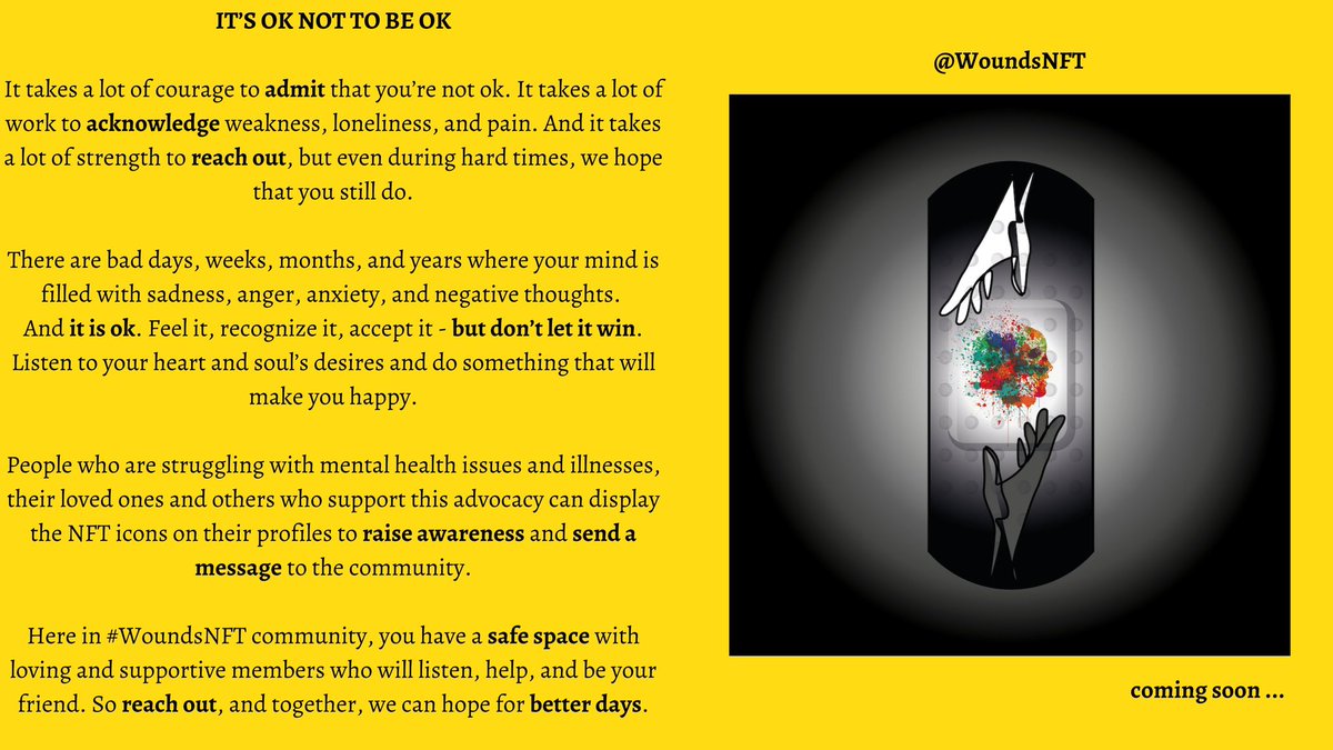 <a href="/elissakh/">Elissa</a> Hi Elissa , check out our new collection of NFT, having spoken to you before I know you can relate with a couple of our free NFT’s created for a good cause. We have 2 collections 1. Stalking is a crime 2. It’s ok not to be ok. <a href="/woundsNFT/">WoundsNFT</a>  🍟