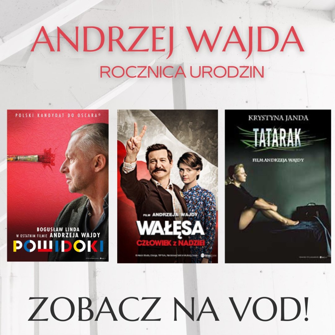 galapagos_films's tweet photo. ‼️ Dziś przypada 96. rocznica urodzin Andrzeja Wajdy
🎬 Filmy tego wybitnego reżysera można oglądać na VOD 👉 https://t.co/c2BfU0ZdBM https://t.co/7WFTIwgVps
