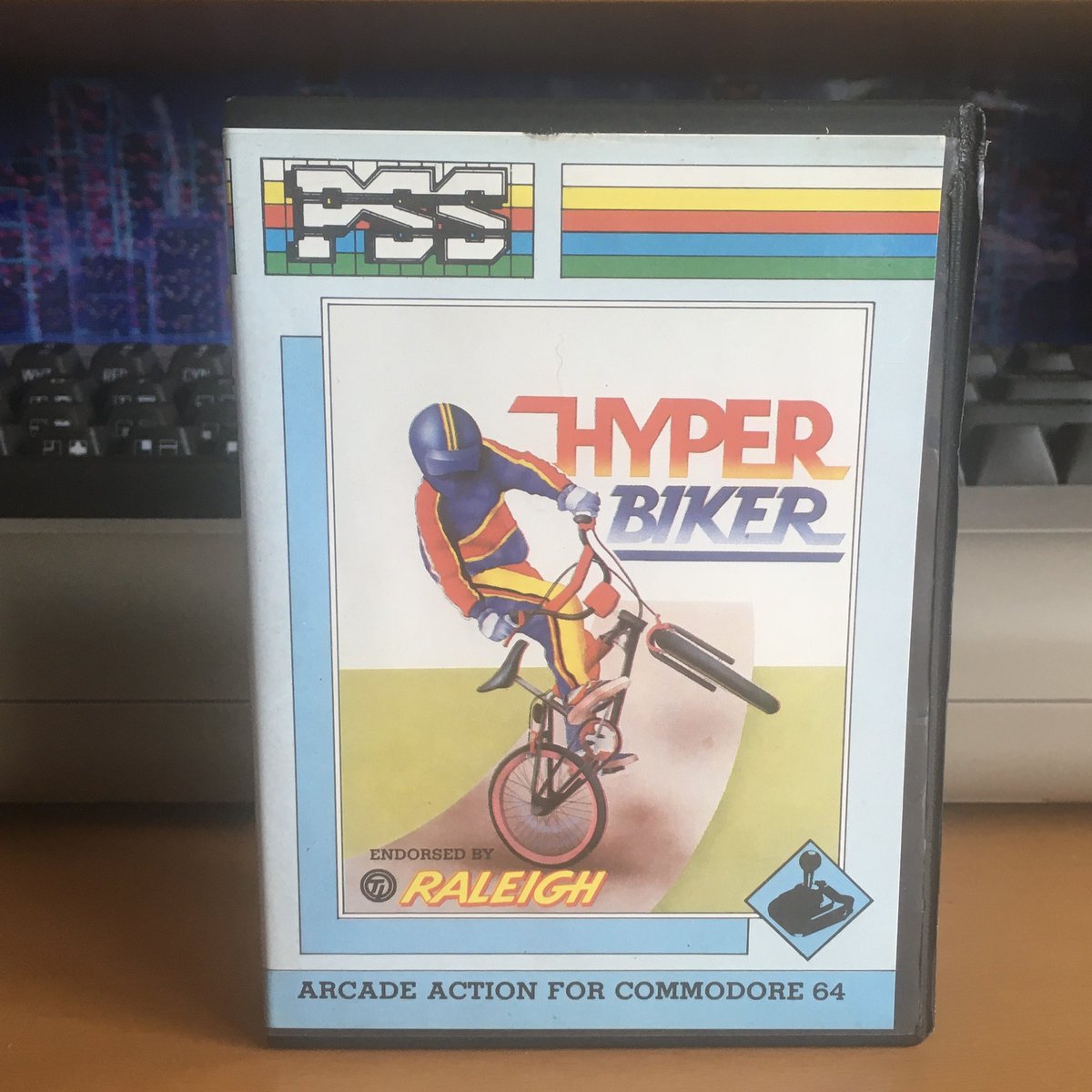 retroguybry's tweet photo. Hyper Biker by PSS and endorsed by Raleigh. This is one tough joystick waggler and as much as I try I can’t seem to get it right? #C64Sunday #Commodore64 #C64 #Retrogames #CIBSunday #ShareYourGames https://t.co/PKrPbodIAZ