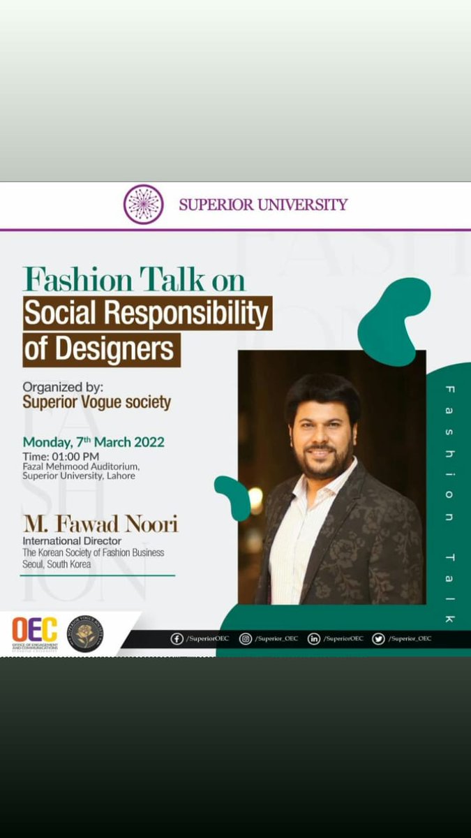 fadnoori1's tweet photo. Dear all catch me tommorow at SuperiorUniversity SU Art&amp;Design  department for fashion talk. special Thanks to Zeeshan Ali Adnan for the invitation and In Sha Allah It will be great talk. Hope to see u all.. #fashion #sustainablefashion #Global #explore #internationalcalls https://t.co/JcMsXDDnoU