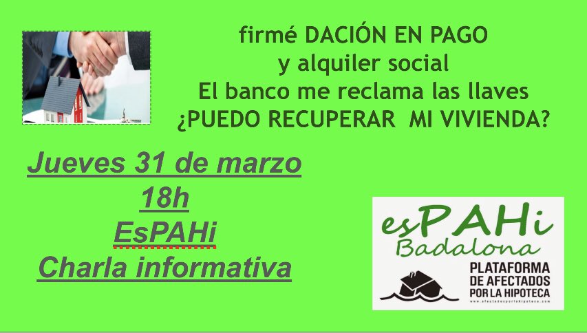 Ir reservando la agenda #Badalona #NiDacionNiPago durante estos días os daremos más información.