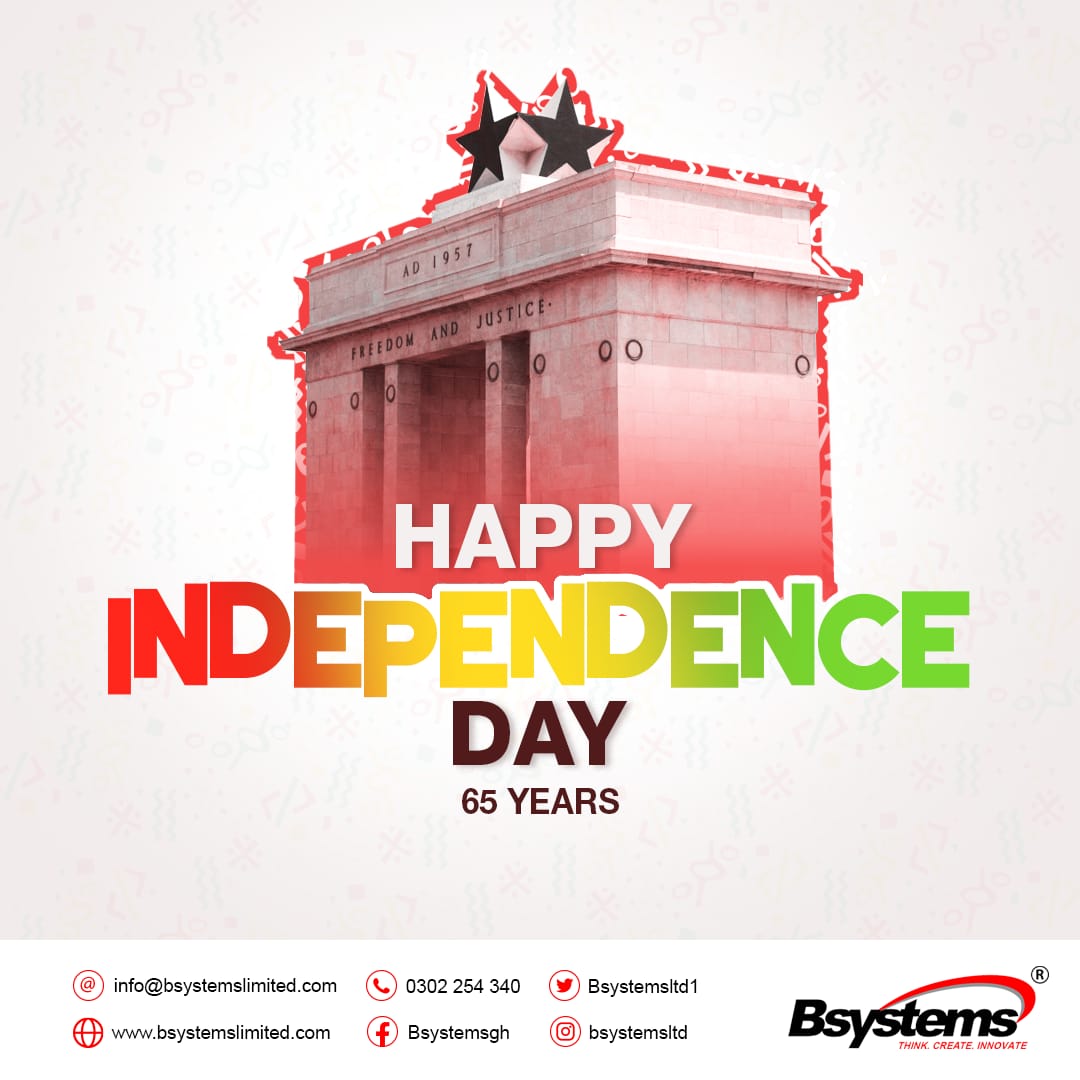 Bsystemsltd1's tweet photo. Happy 65th Independence Day to all Ghanaian 🇬🇭🇬🇭🇬🇭🇬🇭
Bsystems Limited.......Think. Create. Innovate 
#ghana🇬🇭 
#ghana65 
#independenceday 
#GhanaIndependence https://t.co/sArTyu6D8M