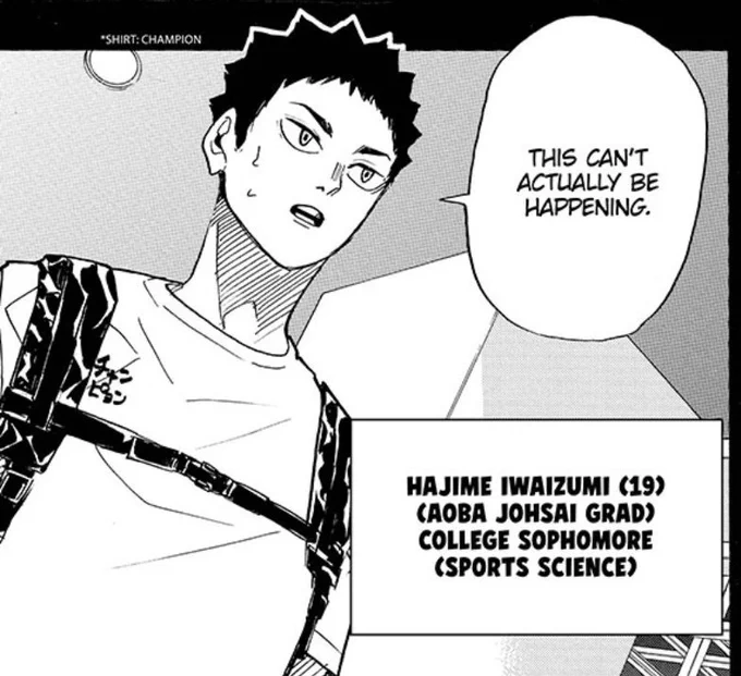 HAIKYUU TIME-SKIP SPOILER ‼️
-read at ur own risk

some are surprised that these two are close. well they bumped into each other in states &amp; iwaizumi is looking for someone to intern after college that happens to be ushijima's father

iwa even took pic w him to insult oikawa LMAO 