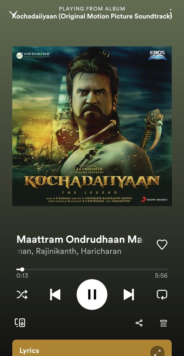 AforAnnaathe's tweet photo. Urge to watch Kochadaiiyaan after listening this song. ✨ https://t.co/i0KYeRRvge