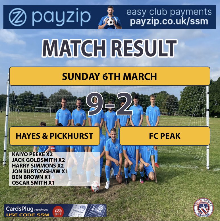 FULL TIME RESULT | Hayes &amp; Pickhurst 9-2 @FCPeakSundays 

Good performance from the boys, now looking forward to the Vic Farrow Cup Quarter Final on Tuesday