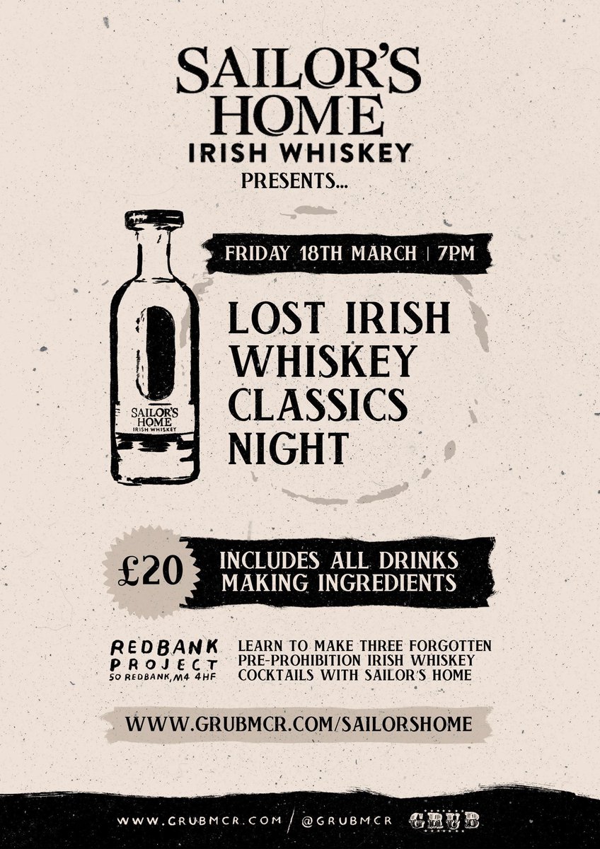🇮🇪IRISH WHISKEY COCKTAIL NIGHT🇮🇪

Looking for cool plans for your St Patrick’s Day this year? ☘️
We’re so excited for this ‘Lost Irish Whiskey Classics’ night with <a href="/Sailors_Home/">Sailor’s Home Irish Whiskey</a>. 
1/2