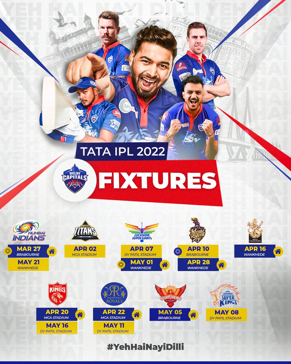 DelhiCapitals's tweet photo. The One With DC's #IPL2022 Fixtures 💙

Tell us which league stage fixture are you looking forward to the most 🤩💬

#YehHaiNayiDilli https://t.co/1hB99Abl3N