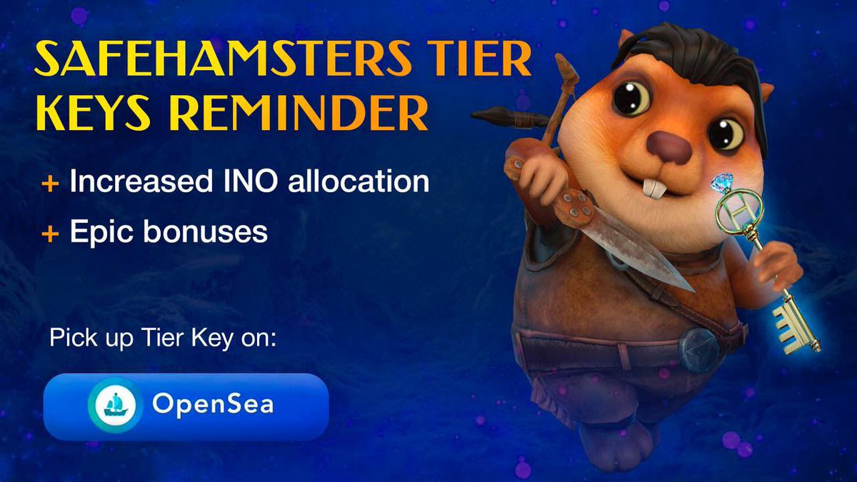 A reminder about SafeHamsters Tier Keys!

🗝Pick up these keys and wait for our INO to get increased allocations and cool bonuses from one of our projects on the HamstersMill launchpad!🐹

opensea.io/collection/saf…

#Marketplace