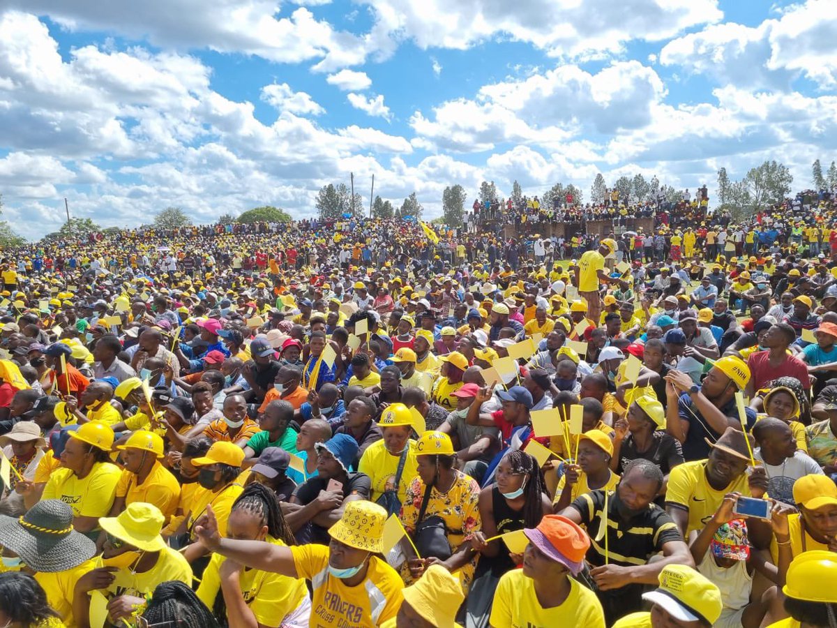 advocatemahere's tweet photo. ⭐️Record crowds at Mkoba Stadium today as the citizens gather for the launch of the by-election campaign in Gweru! 

⭐️Thank you citizens for painting the City of Progress #YELLOW!!! https://t.co/0BaVZSTntk