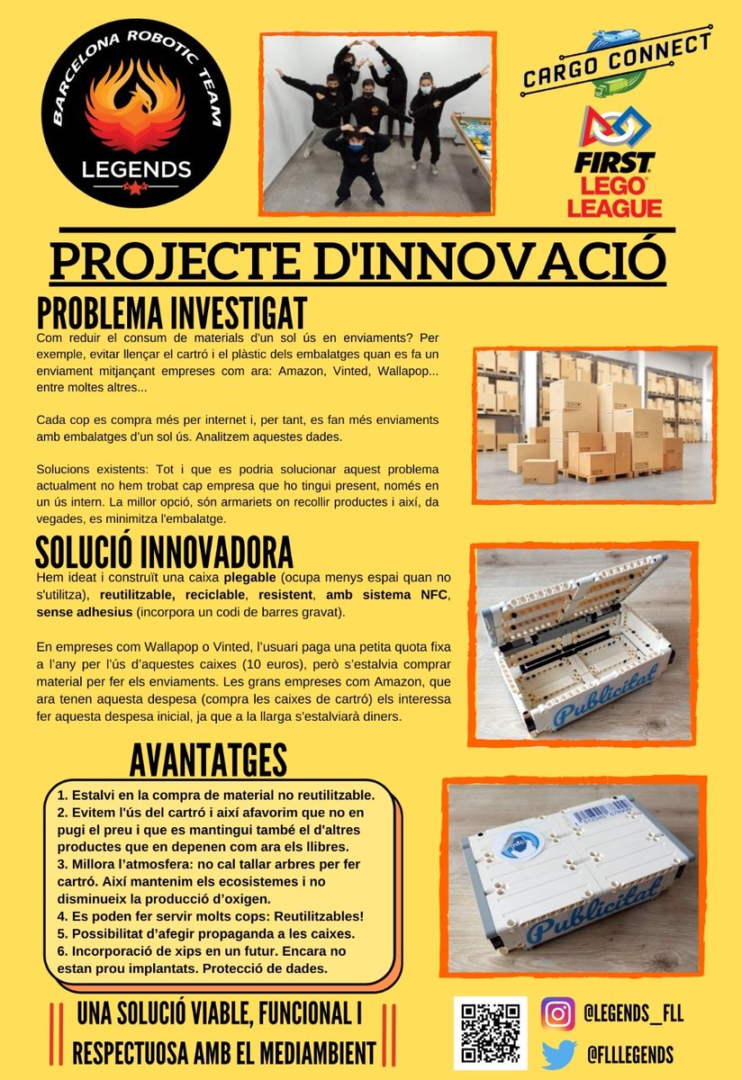 Nuestro proyecto de innovación consiste en unas cajas de muchos usos con codificación por NFC. Nos gustaría explicarlo a <a href="/amazon/">Amazon</a> si nos pueden contactar o ayudar. Creemos que es muy interesante y puede resultarles beneficioso.
<a href="/campusigualada/">Campus Universitari Igualada-UdL</a> <a href="/UdL_info/">Universitat de Lleida (UdL)</a> <a href="/FLL_Spain/">FIRST LEGO League SPAIN</a> <a href="/Ingeniera_soy/">Ingeniera.soy</a>