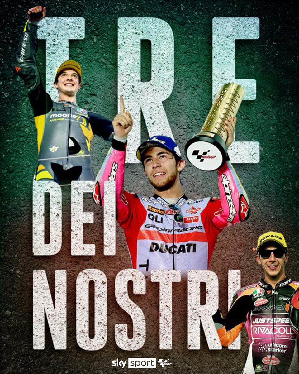 LA MOTOGP RIPARTE ED È TUTTA 🇮🇹
🇮🇹 #MotoGP Enea Bastianini
🇮🇹 #Moto2 Celestino Vietti
🇮🇹 #Moto3 Andrea Migno
#SkyMotori #MotoGP #QatarGP #SkyMotoGP