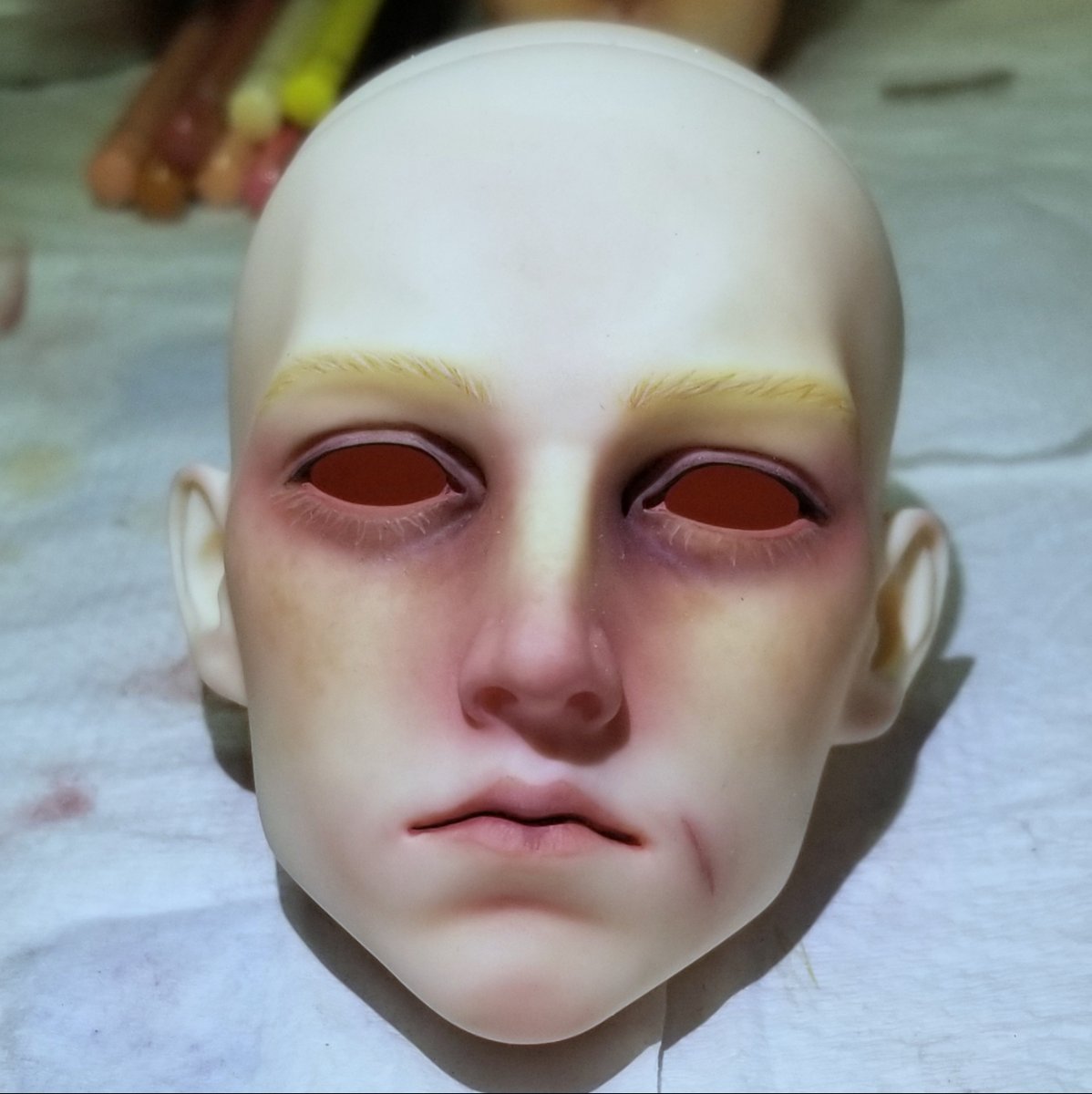 MelissaMelorie's tweet photo. I thought I'd try something a little different this time around. It'll be interesting to see him finished.

#bjdhobby #bjdartist #bjdmakeup #bjdfaceupartist #bjddolls #bjdfaceup #bjdcollector #bjdboy #bjdaddict #bjd #bjddoll #bjdsd https://t.co/EiLUYmwXSH