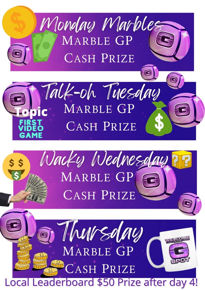 TeamGravityTTV's tweet photo. Going to be an amazing week at the G-Spot.  ⁦@gingrbredbeauty⁩ will be rolling a week of daily cash MarbleGP’s.  You do not want to miss a single day.  Rearrange your schedule to make sure you are there for a chance to win. https://t.co/bz2rakeQOF