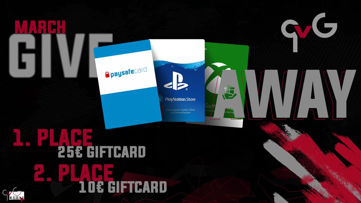 ✨ March Giveaway ✨

As usual we come again with a new giveaway! 🔥

🥇1x 25€ Giftcard of your choice
🥈1x 10€ Giftcard of your choice

To participate ⬇️
Follow <a href="/qvGeSports/">qvG eSports</a> ✅
Tag 2 friends ✅
RT ✅

Winners will be picked on sunday, 13th of march!

GL everyone ✨

#staygray