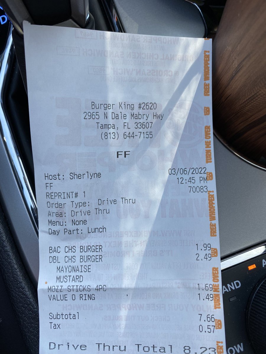 mrpssmith's tweet photo. @BurgerKing This store has consistently provided terrible service. Today I asked for a double cheese w/ketchup mustard &amp; pickles. Cashier put mayo &amp; mustard on my receipt &amp; I received a burger loaded w/mayo. They were supposed to correct it but I rec’d same burger #badservice https://t.co/sCiHtVVDVO