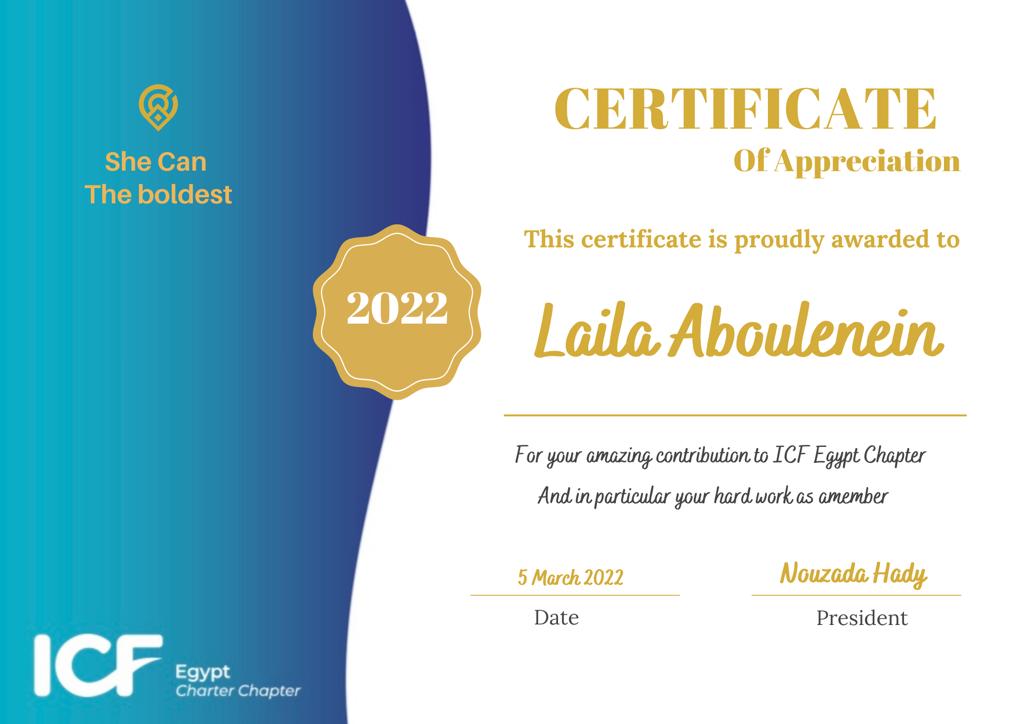 ICF_Egypt's tweet photo. ICF-Egypt Chapter would like to express gratitude towards its Coaches members efforts during She Can event "The Boldest 2022", raising the community awarness about coaching and empowering them through free sessions https://t.co/Nk6CJmUHy1