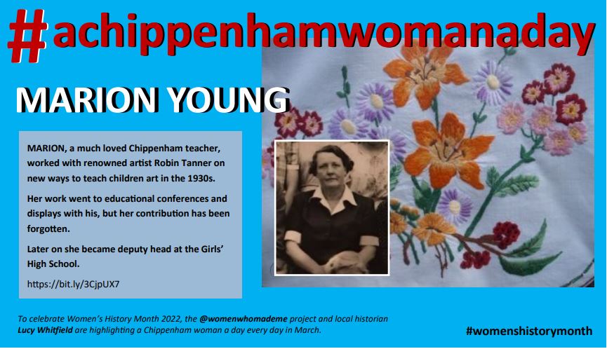WomenWhoMadeMe's tweet photo. Today's #achippenhamwomanaday is Marion Young, who taught at Ivy Lane elementary, the Temporary Secondary School (est. 1940), #Chippenham Secondary Modern, and Chippenham Girls' High School.
She was part of #RobinTanner's new art teaching in the 1930s.
https://t.co/JVxf3PeIkf https://t.co/bu9bVBPskz