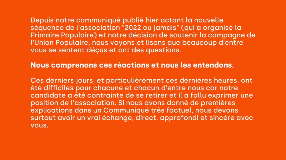 VictoiresPop's tweet photo. Ce dont on souhaite discuter avec vous demain.
Après notre annonce d'hier, il est temps d'échanger ensemble. 💬 
(1/2)

#PrimairePopulaire #Présidentielle2022 #UnionPopulaire https://t.co/AyvWh10nKQ