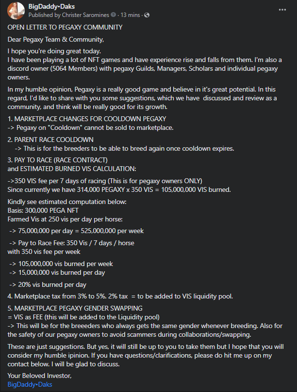 NapsterCchris's tweet photo. Hello Pegaxy Team &amp; Community. Please hear out my humble opinion &amp; suggestions. Thank youu!
@PegaxyOfficial @RealCoreyWilton

#pegaxytothemoon #bigdaddydakstv #PegaxyScholarships 

Source:
https://t.co/82QLT3svPI https://t.co/eixnXagRTm