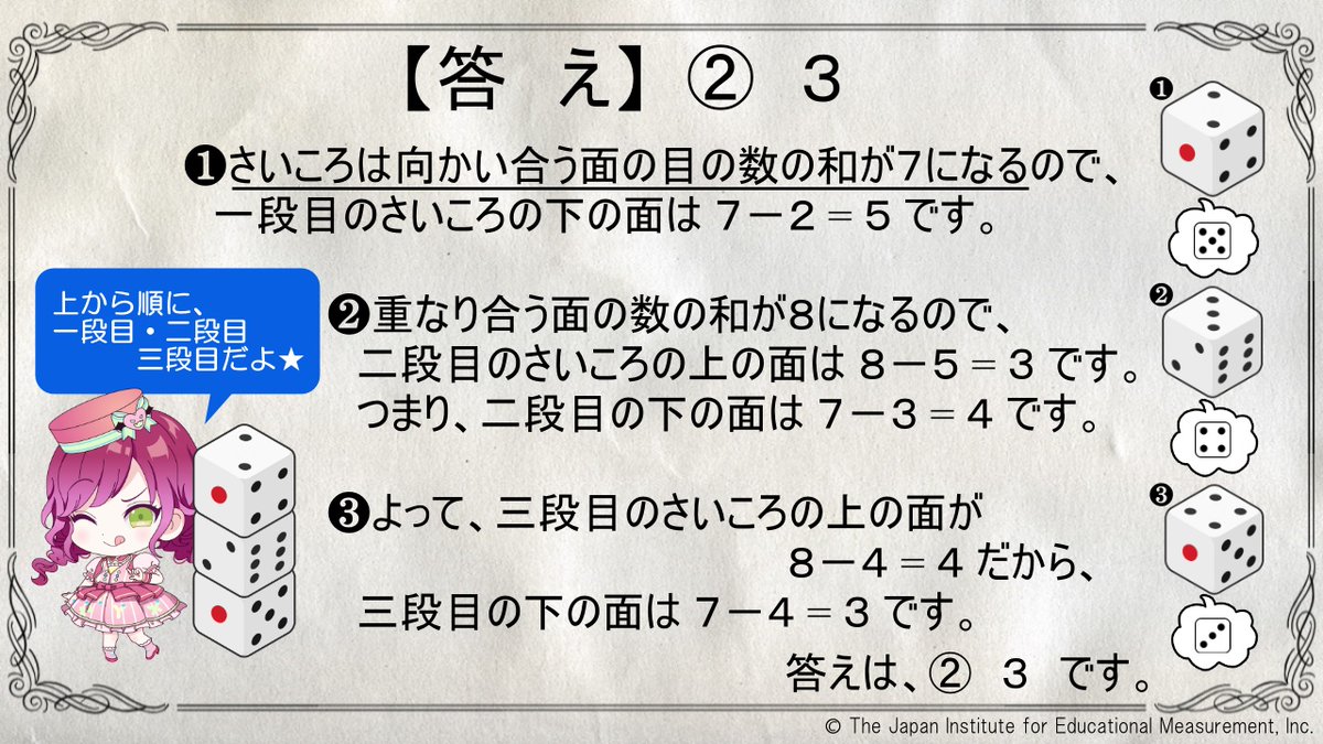 ikemen_Math's tweet image. 【答　え】
🎲サイコロ問題🎲

🎯月曜日の問題の解答だよ👍

フェルマー
「主ちゃんすご～い！ボクのとっておきのマカロンご馳走しちゃうね❤️」

詳しい解説はインスタで
▼instagram.com/ikemen_mathema…

#中学数学　#ゲーム
#イケメン数学
ikemen-sugaku.com