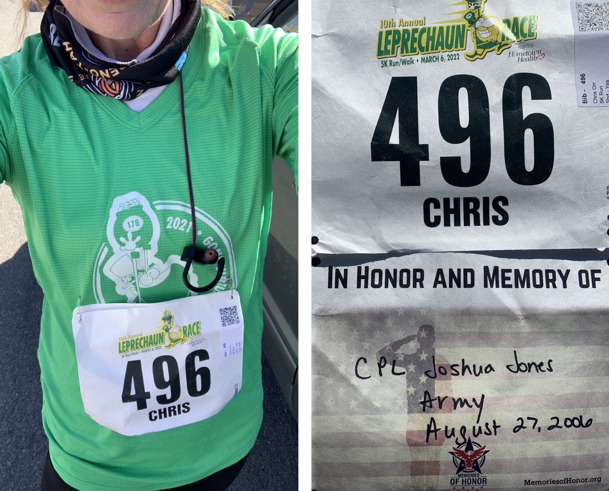 ChrisOrr_NV's tweet photo. First race of 2022 done!
Thanks @Race178 for another fun Leprechaun Race π πββοΈ π β and the chance to honor one of our nationβs heroes with a second bib. #getyourmilesin https://t.co/D7XHAbCvrM