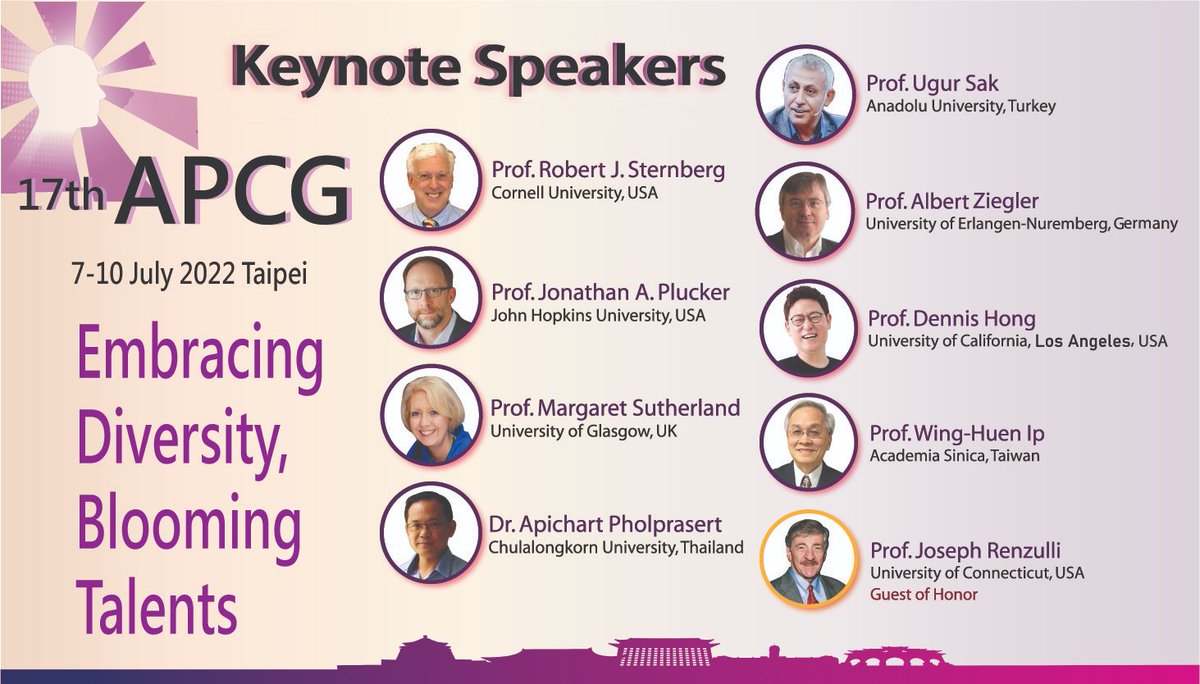 The 17th Asia-Pacific Conference on Giftedness will take place in Taipei from July 7 to 10, 2022.
apcgtaipei2022.org/home.php