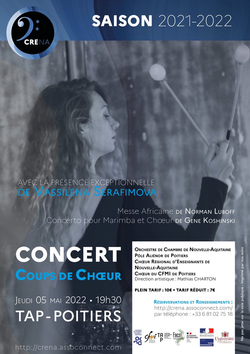 Jeudi 5 mai 2022 19h30 on vous attends pour un merveilleux concert 😉 On partage on tweet on vient 🎶
La billetterie est en ligne crena.assoconnect.com/collect/descri…