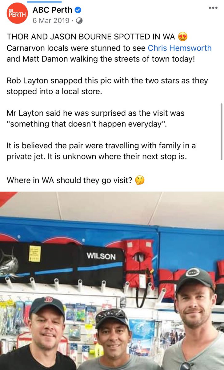 Rebecca_Parish's tweet photo. Three years to the day since I wrote my favourite headline ever:
“HEMSWORTH BUYS PIE”
Never seen the people of Carnarvon so lit up 😂❤️ I need to know if he saw this though @chrishemsworth #thorwatch https://t.co/kaW7hr7Tup