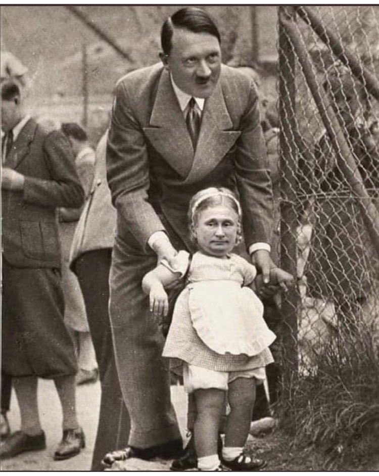 Fixanonymous's tweet photo. Putin is basically Hitler 2.0 #PutinWarCrimes #PutinIsaWarCriminal #FCKPTN #PutinIsAMonster #SaveUkraine #Hitlersspawn #Putinisafascist #fsbd https://t.co/PxvtGiijYh