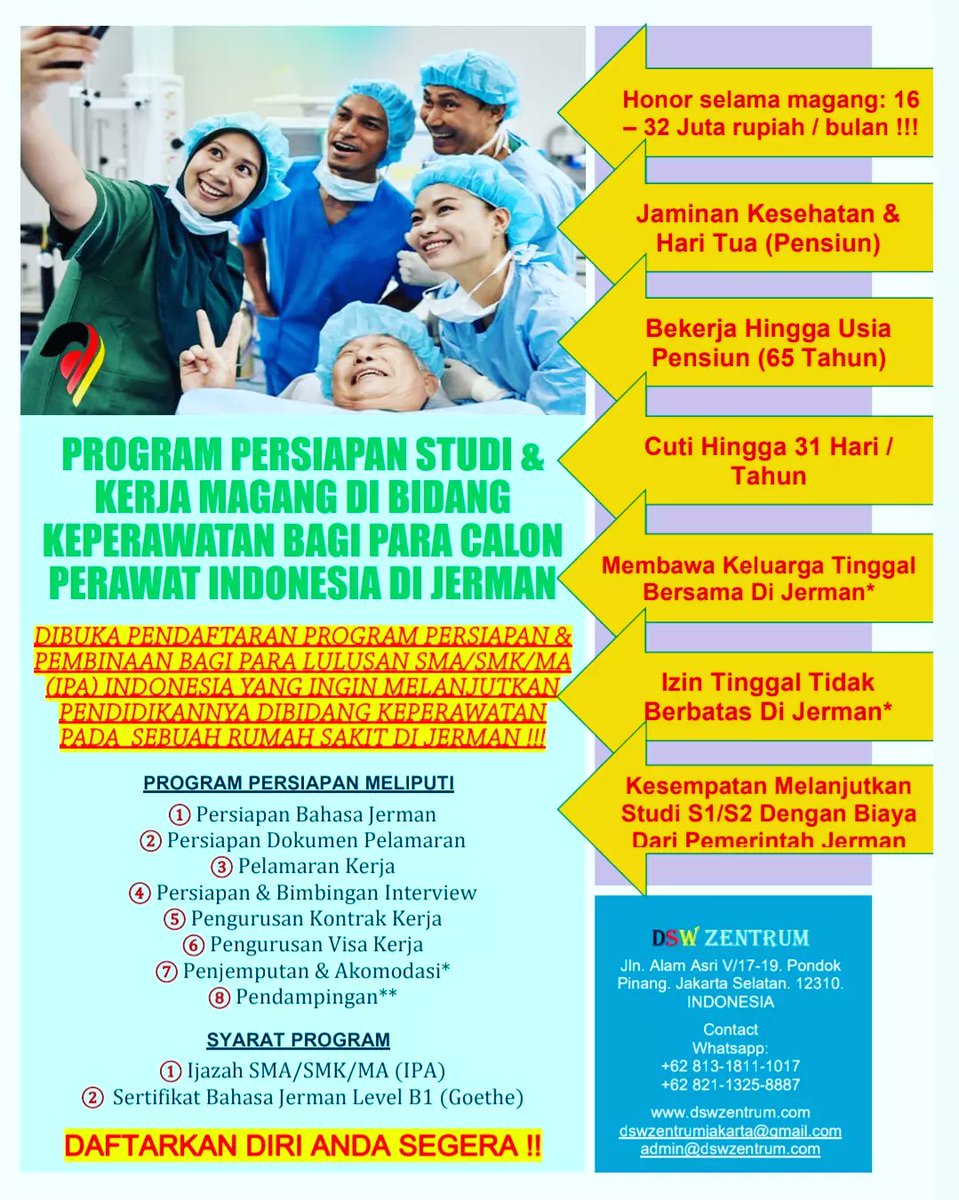 dswzentrum's tweet photo. #dswzentrum #nurse #perawat #keperawatan #vokasi #ausbildung #magang #praktikum #kuliah #sekolah #jerman #kerja #stikes #stiekes #kursus #pflege #lowongankerja #kerjasambilbelajar #nurses #rumahsakit #Klinik #Deutschland #deutsch #deutschlernen #bahasajerman #B1 #B2 https://t.co/rBzj8ZI4uq