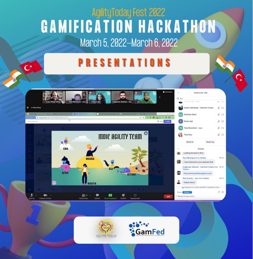 GamfedTurkiye's tweet photo. Indian Gamification Hackathon 2022 ekipleri sunumlarını yapıyor. Heyecan dorukta! 

2 gün süren bu harika etkinliğin kazanan ekibi kim olacak merak içindeyiz. Şimdiden tüm katılımcılara teşekkür ederiz.

#IndiaGamificationHackathon #GamificationHackathon #Hackathon #AgilityToday https://t.co/UXhtRFDv1e