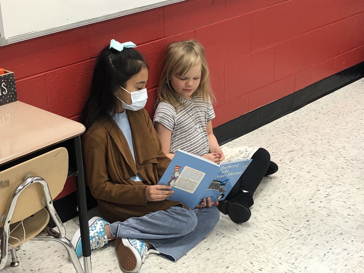 Fourth graders reading with first graders! They really enjoyed it and are eager to schedule their next get-together. Book Buddies for the win!