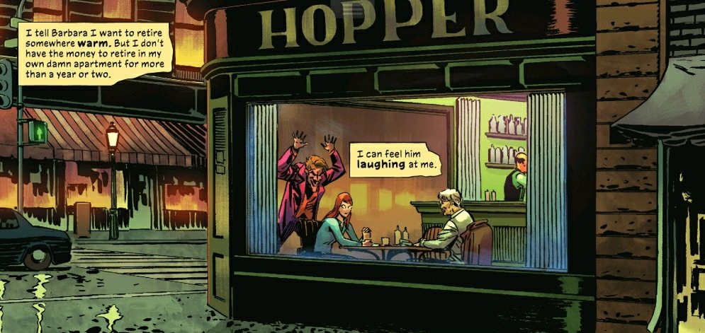 horrorlosers's tweet photo. La influencia de la pintura NIGHTHAWKS (1942) de Edward Hooper en #TheBatman(2022) de Matt Reeves, BATMAN: YEAR ONE (1987) de Frank Miller y David Mazzucchelli y THE JOKER #1 (2021) de James Tynion IV y Guillem March. https://t.co/q0yIidbbb8