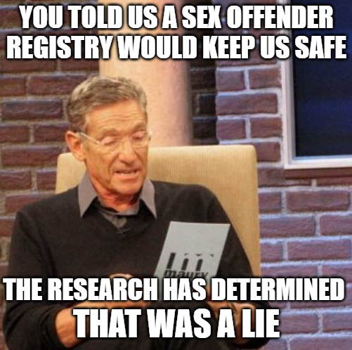NationalRSOL's tweet photo. The data is in (and has been for quite some time): the #SORegistry has failed to prevent sexual offending and reoffending.

#EvidenceBased #CJReform https://t.co/KpwTE2ffbm