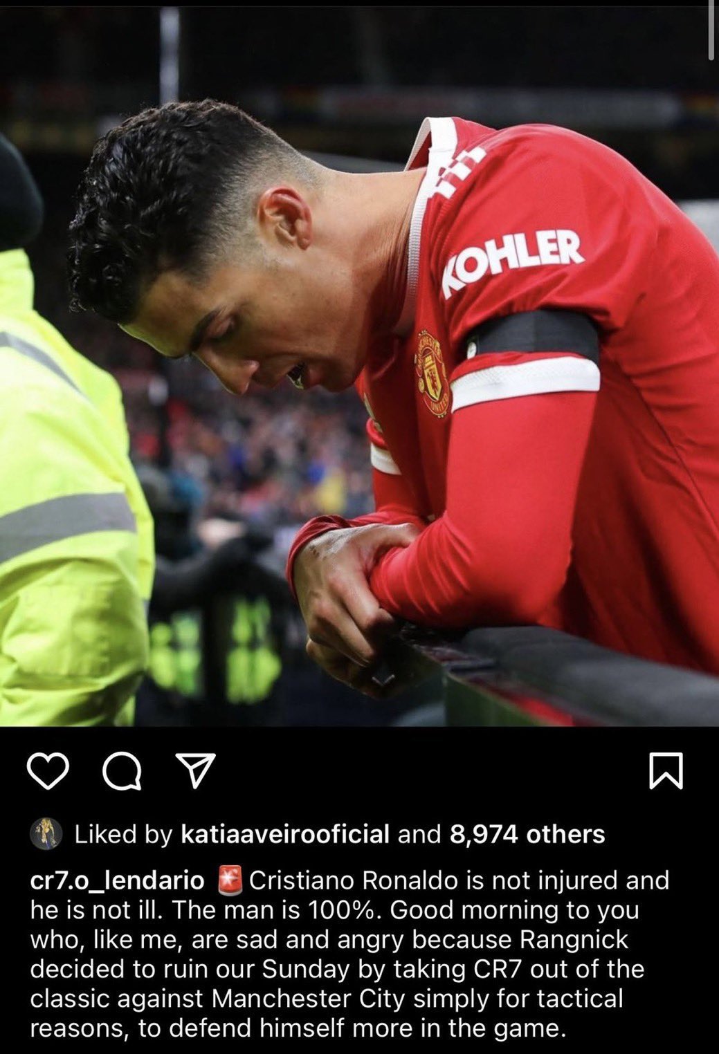 TCR. on Twitter: &amp;quot;🚨 Cristiano Ronaldo&amp;#39;s sister liked this post on  Instagram stating that Cristiano is not injured and was left out for  &amp;#39;tactical reasons&amp;#39;. https://t.co/fbFW8lmUWr&amp;quot; / Twitter