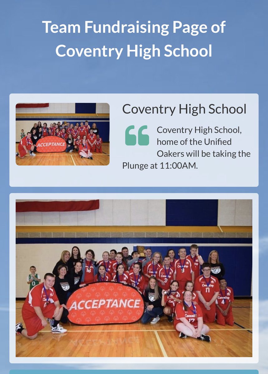 CoventryOakers's tweet photo. The Plunge is two weeks away!  If you haven’t signed up, please do so ASAP.  We are almost halfway to our goal of $20,000. Please create a page, make a donation, and share our link.  
https://t.co/vN1uETUr92 https://t.co/T1Pgu605aY