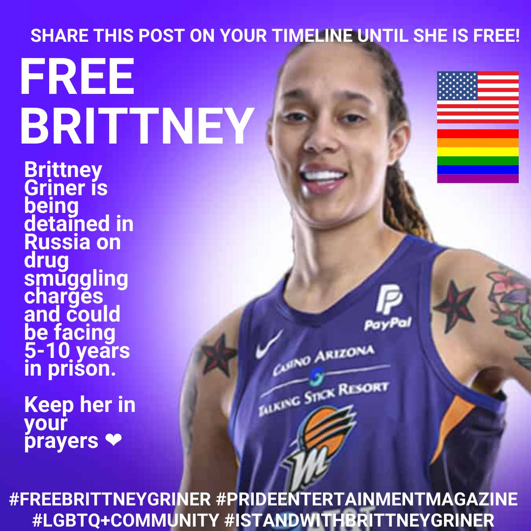 pride_ent_mag's tweet photo. SHARE THIS POST UNTIL SHE IS FREE!
#Freebrittneygriner 
#prideentertainmentmagazine
#lgbtqcommunity 
#Istandwithbrittneygriner
#bringbrittneyhome
#justice https://t.co/5LKG5LSmjM
