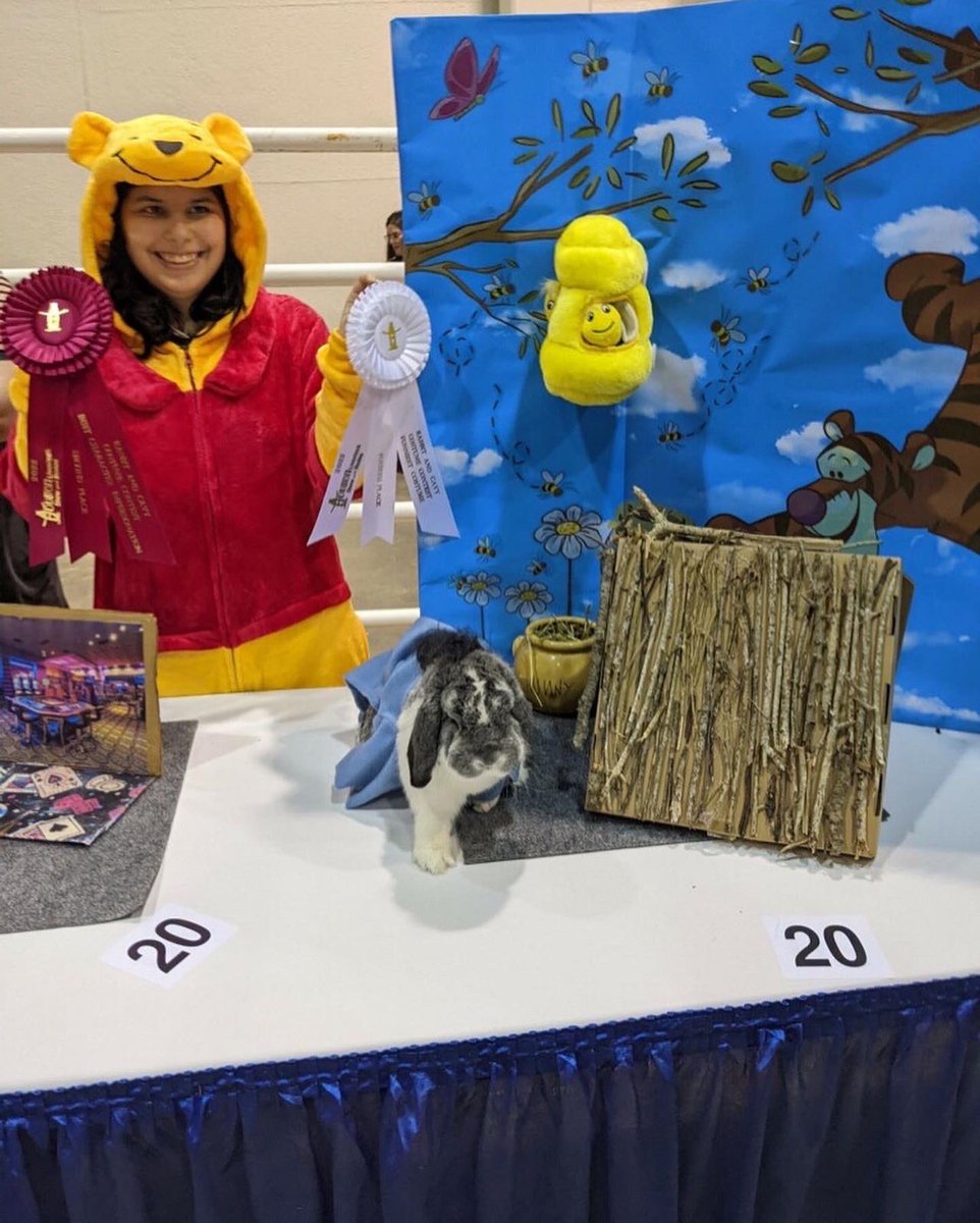 elkins_ffa's tweet photo. Congratulations to Sara and Eeyore for placing 2nd in Best Character Representation and 4th for Funniest Costume in the Rabbit Costume Contest!! @EHS_Knightswire @FBISD_CTE https://t.co/J6jwvQbsOn