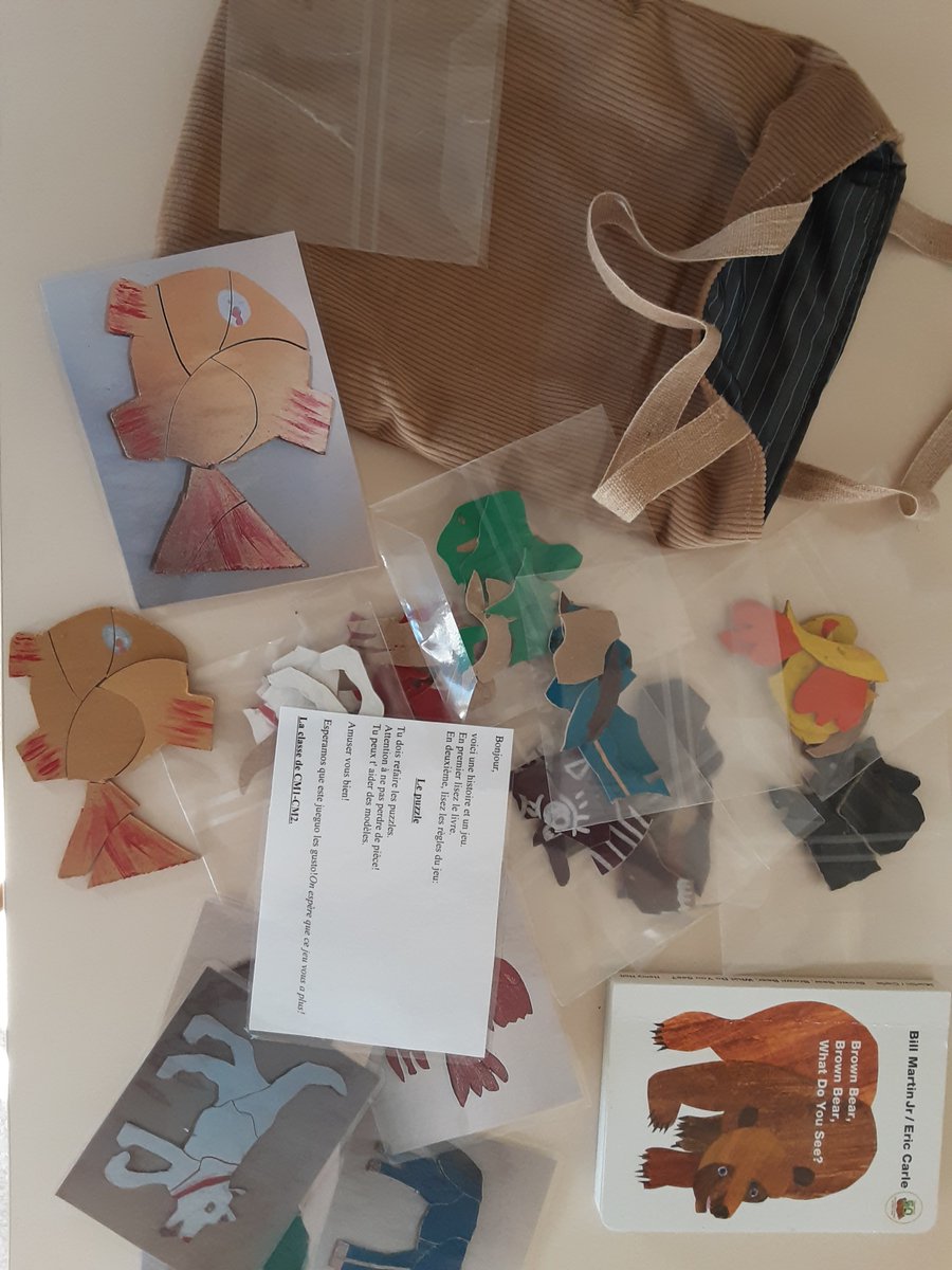 explometierstv's tweet photo. RT ludomag: RT @ElodieCamo: Retour en images sur des réalisations de l'école de Meyrueis en Lozère avec le #fablabmobile de @fablabalecole de @DANEMontpellier : sacs à histoires avec jeux différents autour de "Brown Bear", dont un en lettres #braille. https://t.co/kUASxmWUJx
