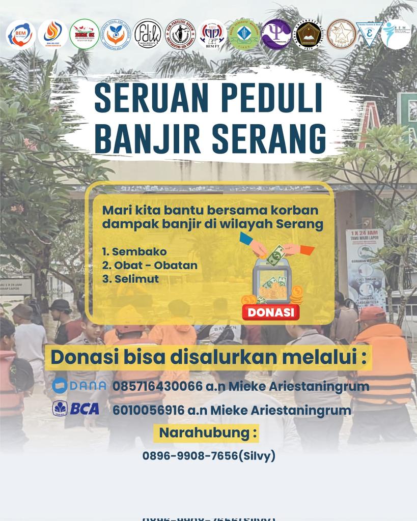 bemueu_official's tweet photo. "Indahnya berbagi sekecil apa pun pemberian kita yang dilakukan dengan ikhlas akan sangat berharga”.

Hallo sobat kampus.. 
Telah terjadi bencana alam yang ada di Serang Banten yang mengakibatkan banjir besar dan merusak rumah warga. https://t.co/3TnTJCW2bS
