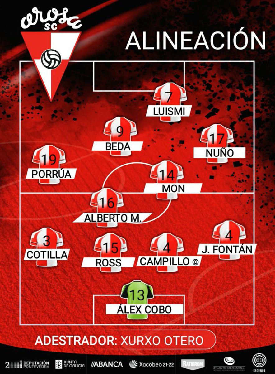 ALIÑACIÓN 👥 Este é o noso once de inicio para o partido de hoxe! 

#ArosaSC #ForzaArosa #SegundaRFEF