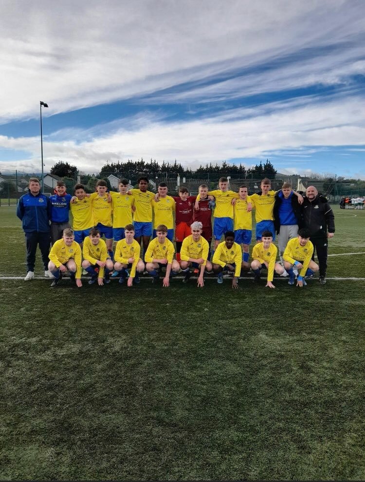 CarrigalineUtd's tweet photo. Well done to U16 United who advanced to the Quarter Finals of the @SFAIreland Cup this morning following a 2-0 win v  Douglas Hall. Louka Mohan and Dion Davison with the goals. https://t.co/TphC9XrgiL